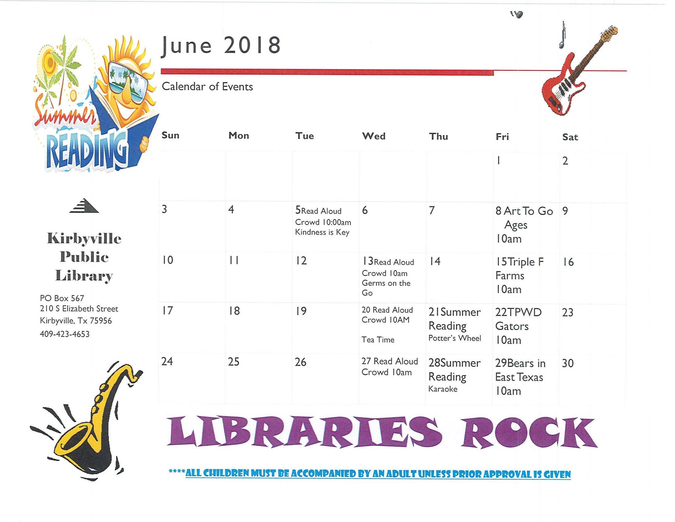 June 2018 Calendar of Events